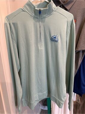 johnnie-O Mint Teal Stipe Quarter-Zip Pullover